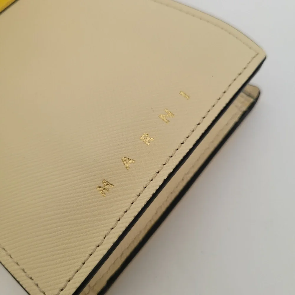 Marni Saffiano Leather Bifold Wallet Cream Yellow Colorblock Made in Italy
